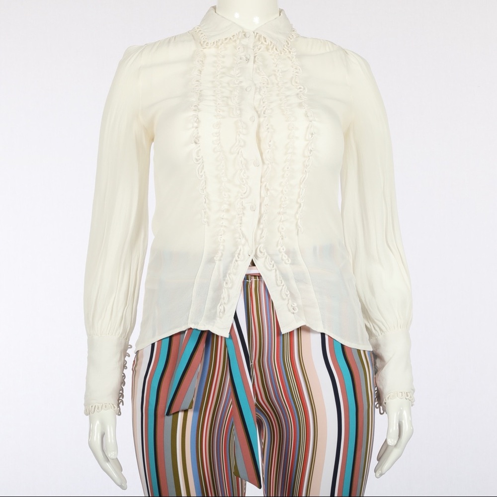 Eva Mendes Cream Long Sleeve Button Up Blouse SZ M